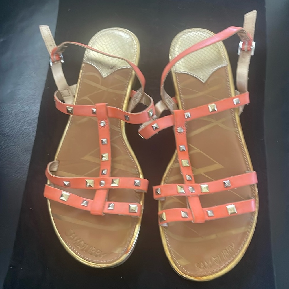 🧡SAM & LIBBY Orange & Gold Sandals Size 9